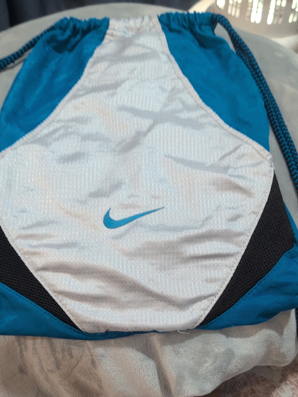 Nike Blue and White Drawstring Gym Bag